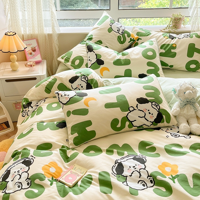 91家纺网 家纺一手货源 找家纺 麦伦家居 2023新款秋冬多功能床品全棉加牛奶绒单被套 屁屁狗