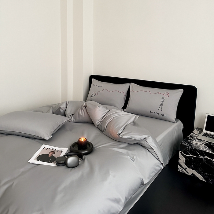 91家纺网 家纺一手货源 找家纺 时年 2023新款100支双股澳棉刺绣款四件套 遇见-灰