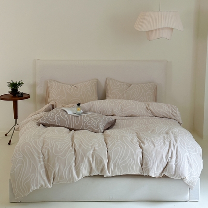 91家纺网 家纺一手货源 找家纺 例外Home 2023新款全棉色织提花四件套-云梦 云梦_麻本白