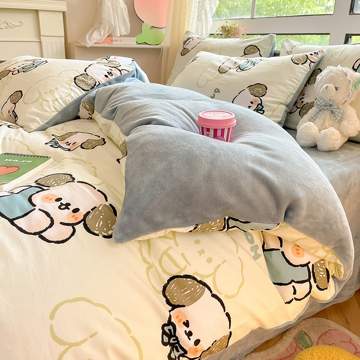 91家纺网 家纺一手货源 找家纺 麦伦家居 2023新款秋冬多功能床品全棉加牛奶绒单被套 哈皮狗