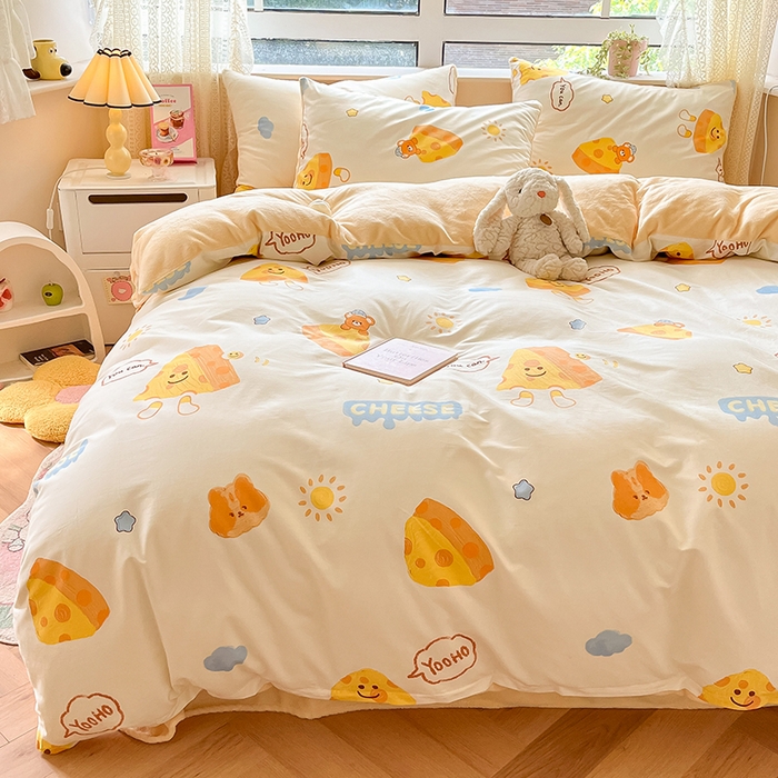 91家纺网 家纺一手货源 找家纺 麦伦家居 2023新款秋冬多功能床品全棉加牛奶绒单被套 芝士奶酪