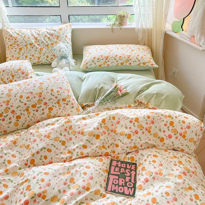 91家纺网 家纺一手货源 找家纺 麦伦家居 2023新款秋冬多功能床品全棉加牛奶绒单被套 南瓜花园