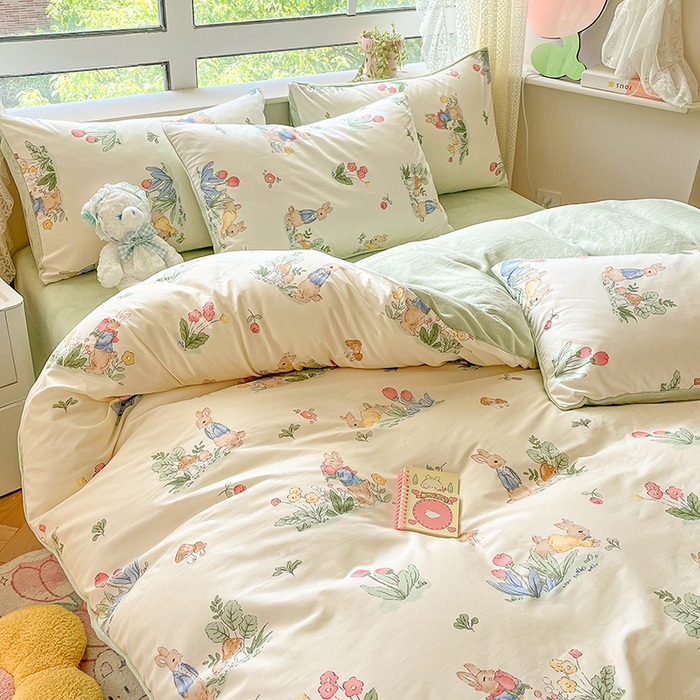 91家纺网 家纺一手货源 找家纺 麦伦家居 2023新款秋冬多功能床品全棉加牛奶绒单被套 蘑菇屋