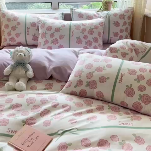 91家纺网 家纺一手货源 找家纺 麦伦家居 2023新款秋冬多功能床品全棉加牛奶绒单被套 紫色玫瑰