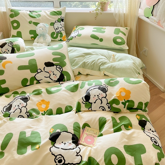 91家纺网 家纺一手货源 找家纺 麦伦家居 2023新款秋冬多功能床品全棉加牛奶绒单被套 屁屁狗