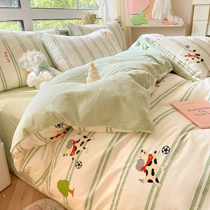 91家纺网 家纺一手货源 找家纺 麦伦家居 2023新款秋冬多功能床品全棉加牛奶绒单被套 调皮汪