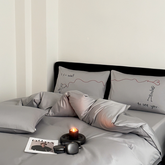 91家纺网 家纺一手货源 找家纺 时年 2023新款100支双股澳棉刺绣款四件套 遇见-灰