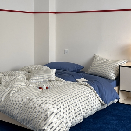 91家纺网 家纺一手货源 找家纺 （总）时年 2023新款100支数码印花条纹四件套