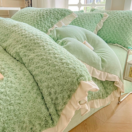 91家纺网 家纺一手货源 找家纺 （总）米莱家纺 2023新款兔毛四件套 玫瑰花