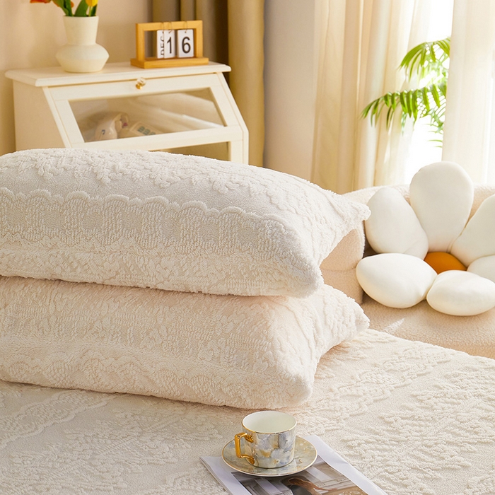 91家纺网 家纺一手货源 找家纺 吾诺家居 2023新款230克立体提花塔芙绒床笠 巴洛-象牙白