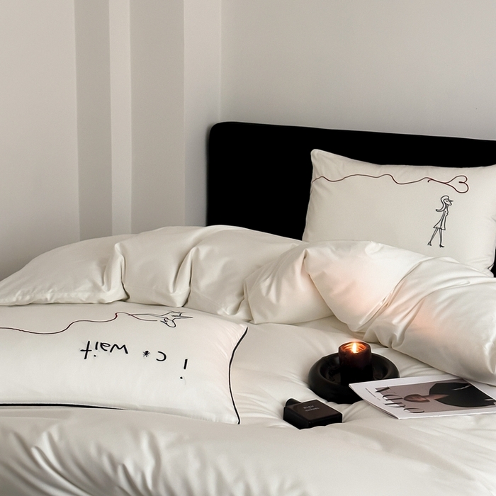 91家纺网 家纺一手货源 找家纺 时年 2023新款100支双股澳棉刺绣款四件套 遇见-白