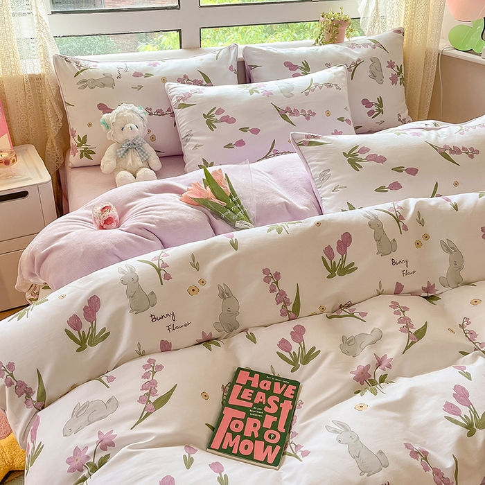 91家纺网 家纺一手货源 找家纺 麦伦家居 2023新款秋冬多功能床品全棉加牛奶绒单被套 紫铃花