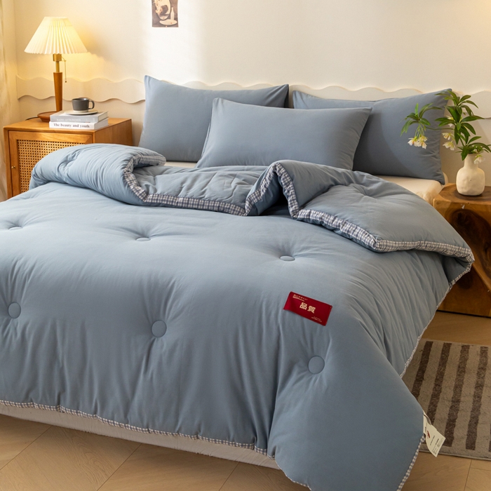 91家纺网 家纺一手货源 找家纺 荔禾家居 2023新款A类无印贴标款大豆冬被被子被芯 云水蓝