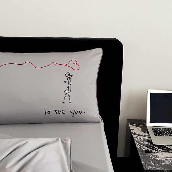 91家纺网 家纺一手货源 找家纺 时年 2023新款100支双股澳棉刺绣款四件套 遇见-灰