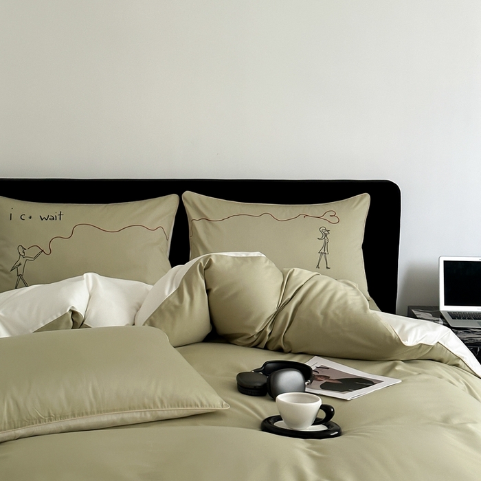 91家纺网 家纺一手货源 找家纺 时年 2023新款100支双股澳棉刺绣款四件套 遇见-绿