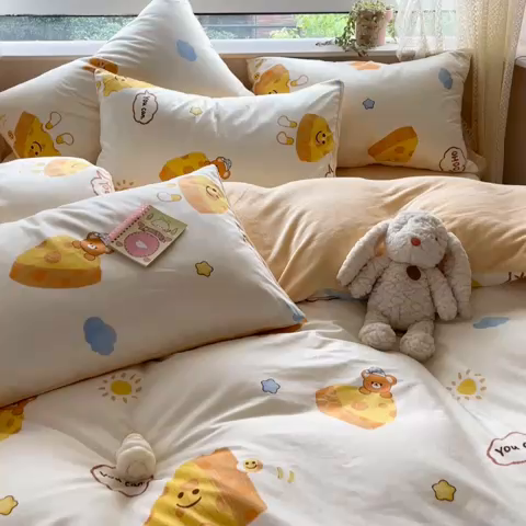 91家纺网 家纺一手货源 找家纺 麦伦家居 2023新款秋冬多功能床品全棉加牛奶绒单被套 芝士奶酪