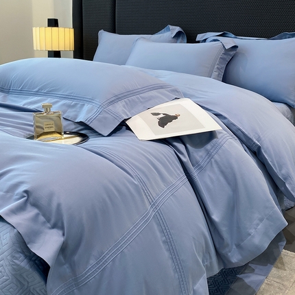 91家纺网 家纺一手货源 找家纺 塔塔家居 2025新款60长绒棉床盖四件套 赠送包装 宾利蓝