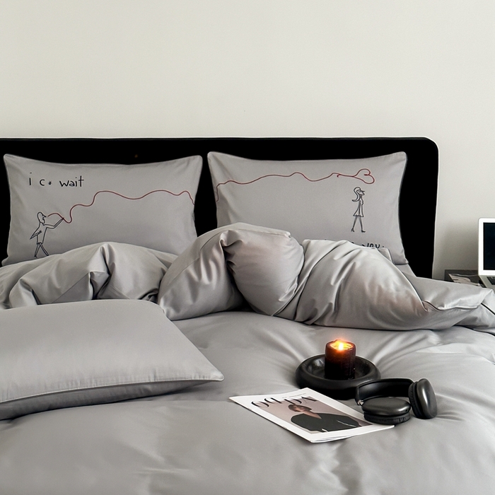 91家纺网 家纺一手货源 找家纺 时年 2023新款100支双股澳棉刺绣款四件套 遇见-灰