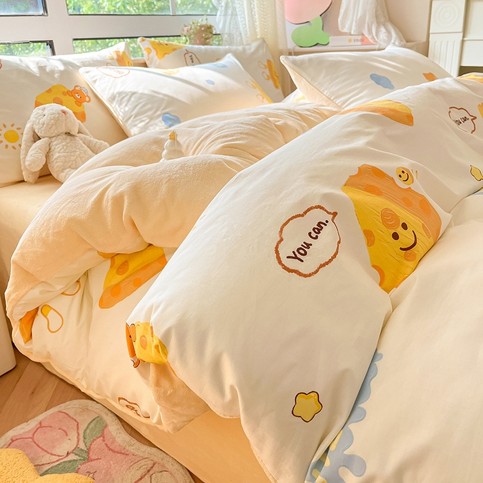 91家纺网 家纺一手货源 找家纺 麦伦家居 2023新款秋冬多功能床品全棉加牛奶绒单被套 芝士奶酪