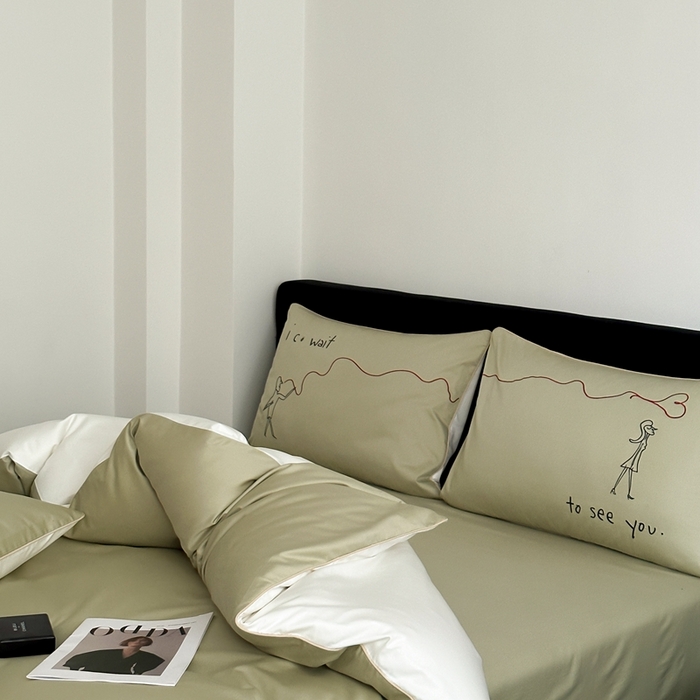 91家纺网 家纺一手货源 找家纺 时年 2023新款100支双股澳棉刺绣款四件套 遇见-绿