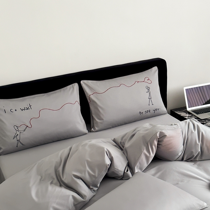 91家纺网 家纺一手货源 找家纺 时年 2023新款100支双股澳棉刺绣款四件套 遇见-灰