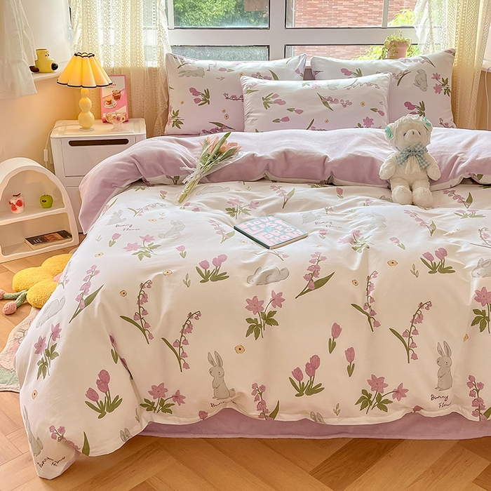 91家纺网 家纺一手货源 找家纺 麦伦家居 2023新款秋冬多功能床品全棉加牛奶绒单被套 紫铃花