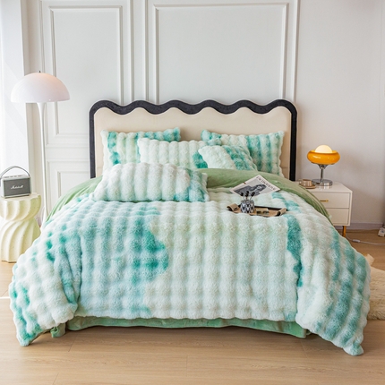 91家纺网 家纺一手货源 找家纺 （总）邦妮家纺2024新款直播爆款兔兔绒兔毛绒渐变色彩色牛奶绒四件套