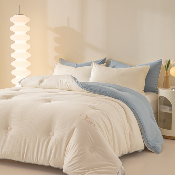 91家纺网 家纺一手货源 找家纺 荔禾家居 2023新款千鸟格提花刺绣款大豆被冬被被子被芯 星海蓝