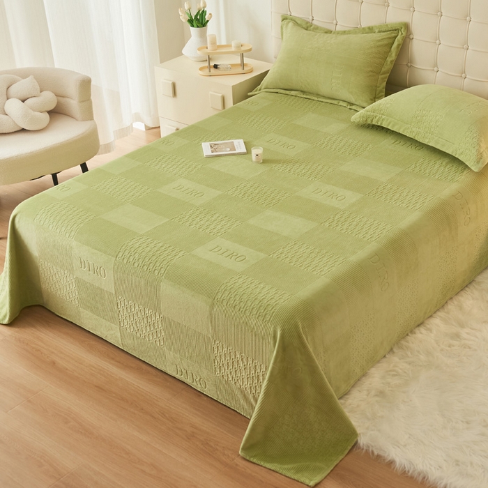 91家纺网 家纺一手货源 找家纺 吾诺家居 2023新款230克立体雕花牛奶绒床单可配三件套 迪若-绿