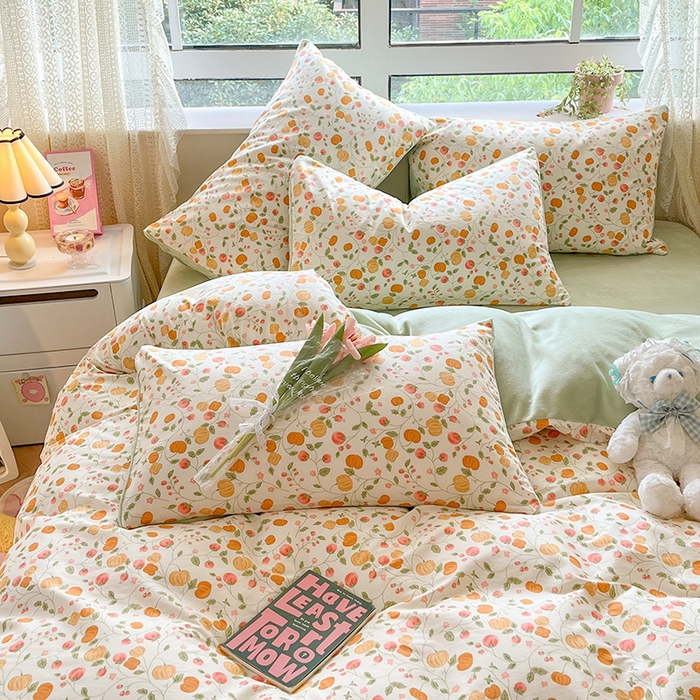 91家纺网 家纺一手货源 找家纺 麦伦家居 2023新款秋冬多功能床品全棉加牛奶绒单被套 南瓜花园