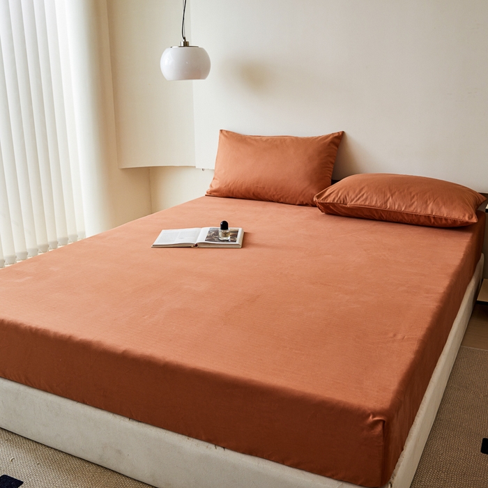 91家纺网 家纺一手货源 找家纺 怡家居 2023新款全棉100支磨毛纯色单品床笠 晚霞红