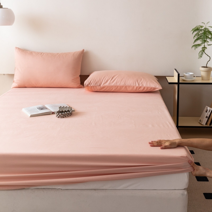 91家纺网 家纺一手货源 找家纺 怡家居 2023新款全棉100支磨毛纯色单品床笠 茱萸粉