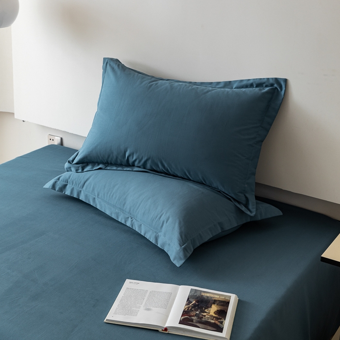 91家纺网 家纺一手货源 找家纺 怡家居 2023新款全棉100支磨毛纯色单品枕套 宾利蓝