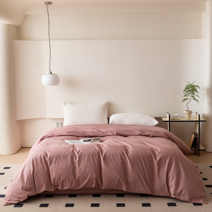 91家纺网 家纺一手货源 找家纺 怡家居 2023新款全棉100支磨毛纯色单品被套 雾玫粉