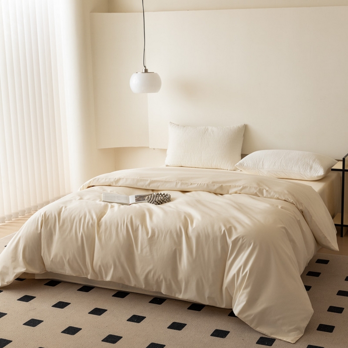 91家纺网 家纺一手货源 找家纺 怡家居 2023新款全棉100支磨毛纯色单品被套 奶昔白