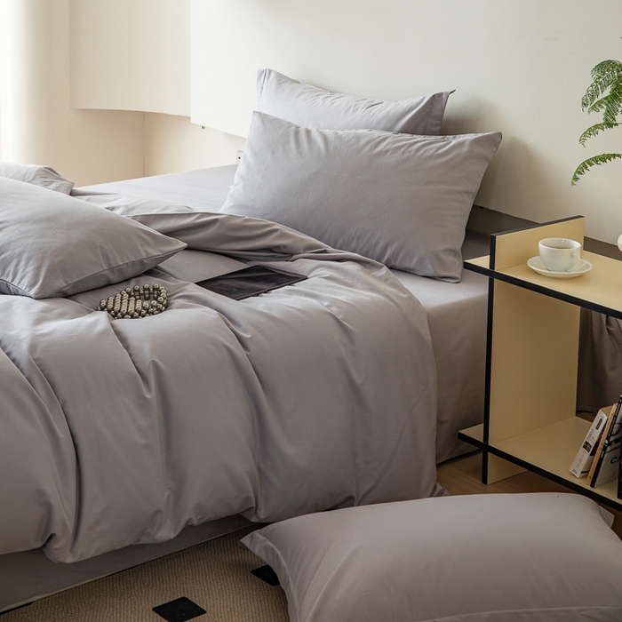 91家纺网 家纺一手货源 找家纺 怡家居 2023新款全棉100支磨毛纯色四件套 雅士灰