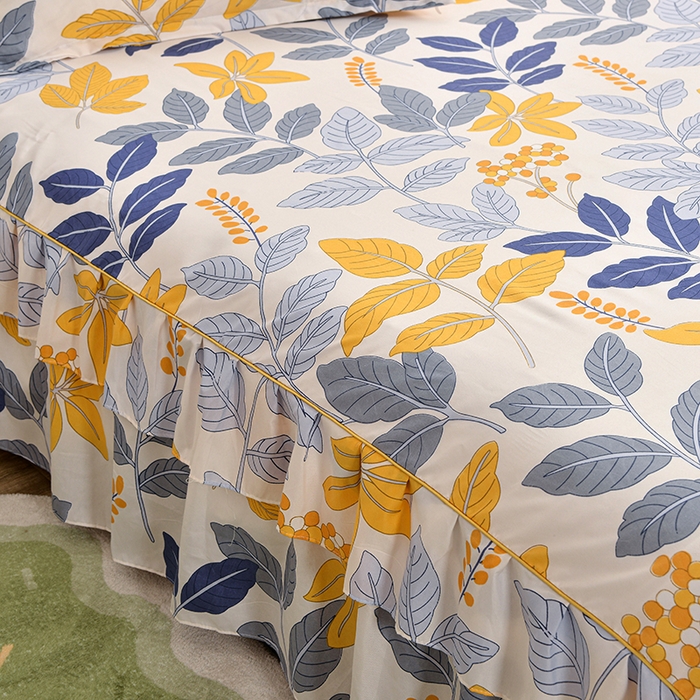 91家纺网 家纺一手货源 找家纺 小雨家纺 2026新款芦荟棉单件床裙及床裙三件套-第二批 梦露花园-黄