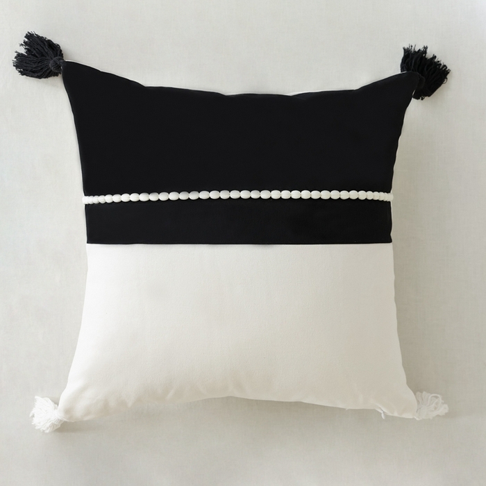 91家纺网 家纺一手货源 找家纺 美茉家居 2023新款黑白流苏簇绒抱枕 罗店