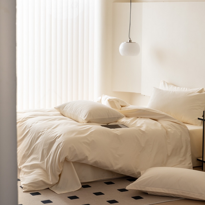 91家纺网 家纺一手货源 找家纺 怡家居 2023新款全棉100支磨毛纯色四件套 奶昔白