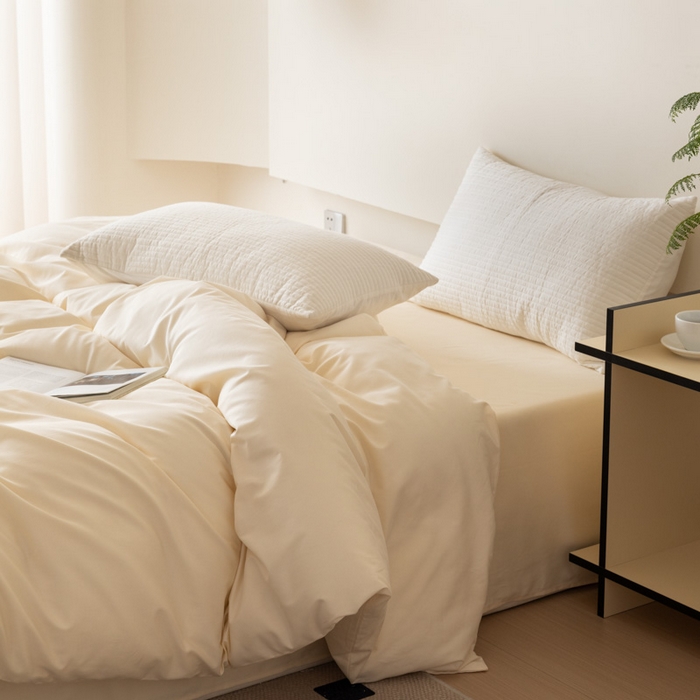 91家纺网 家纺一手货源 找家纺 怡家居 2023新款全棉100支磨毛纯色单品被套 奶昔白