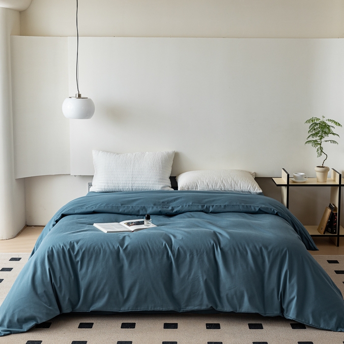 91家纺网 家纺一手货源 找家纺 怡家居 2023新款全棉100支磨毛纯色单品被套 宾利蓝