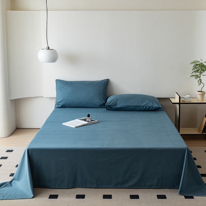 91家纺网 家纺一手货源 找家纺 怡家居 2023新款全棉100支磨毛纯色单品床单 宾利蓝