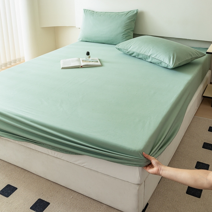 91家纺网 家纺一手货源 找家纺 怡家居 2023新款全棉100支磨毛纯色单品床笠 果果绿