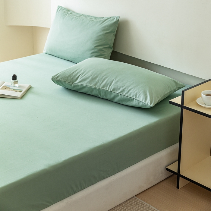 91家纺网 家纺一手货源 找家纺 怡家居 2023新款全棉100支磨毛纯色单品床笠 果果绿