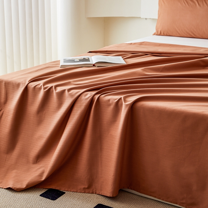 91家纺网 家纺一手货源 找家纺 怡家居 2023新款全棉100支磨毛纯色单品床单 晚霞红