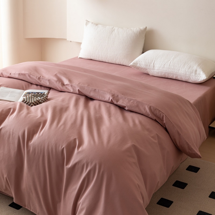 91家纺网 家纺一手货源 找家纺 怡家居 2023新款全棉100支磨毛纯色单品被套 雾玫粉