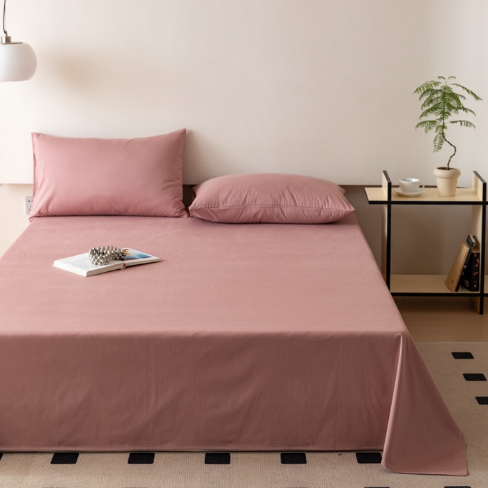 91家纺网 家纺一手货源 找家纺 怡家居 2023新款全棉100支磨毛纯色单品床单 雾玫粉