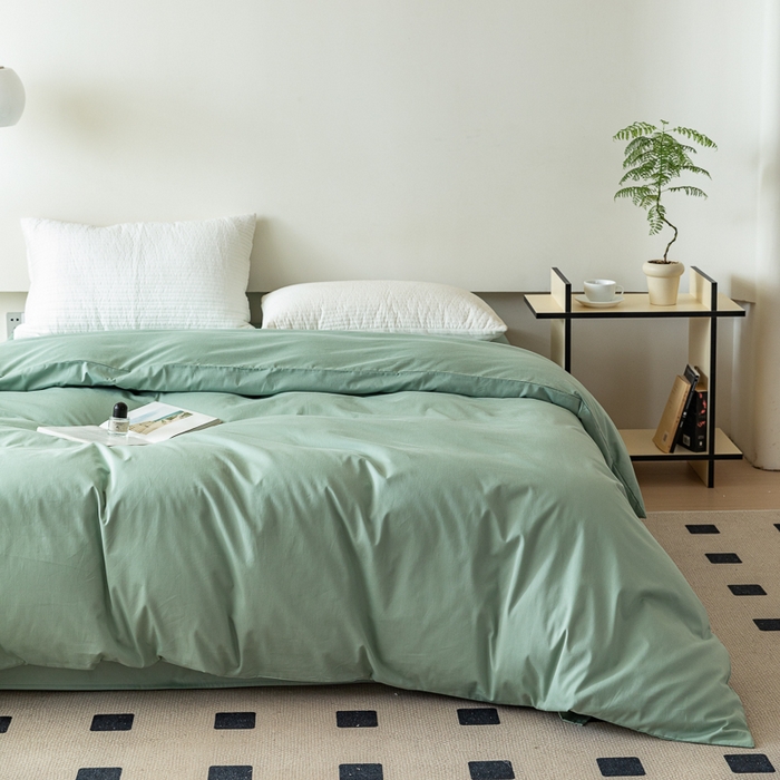 91家纺网 家纺一手货源 找家纺 怡家居 2023新款全棉100支磨毛纯色单品被套 果果绿