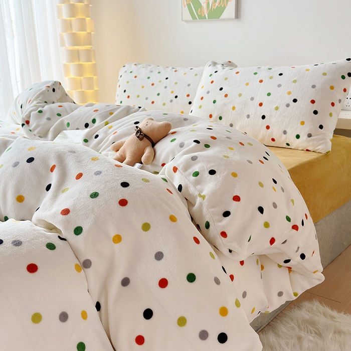 91家纺网 家纺一手货源 找家纺 怡家居 2023新款高克重牛奶绒印花四件套 七彩豆