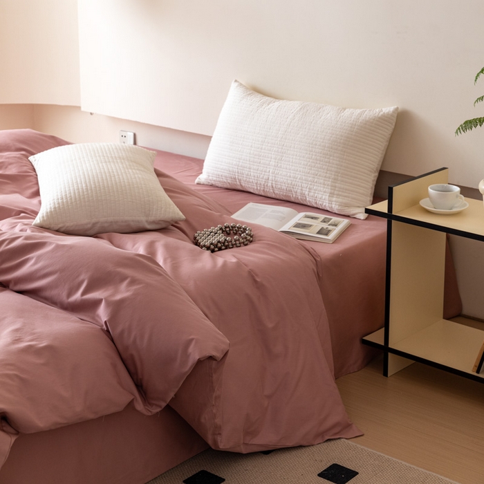 91家纺网 家纺一手货源 找家纺 怡家居 2023新款全棉100支磨毛纯色单品被套 雾玫粉